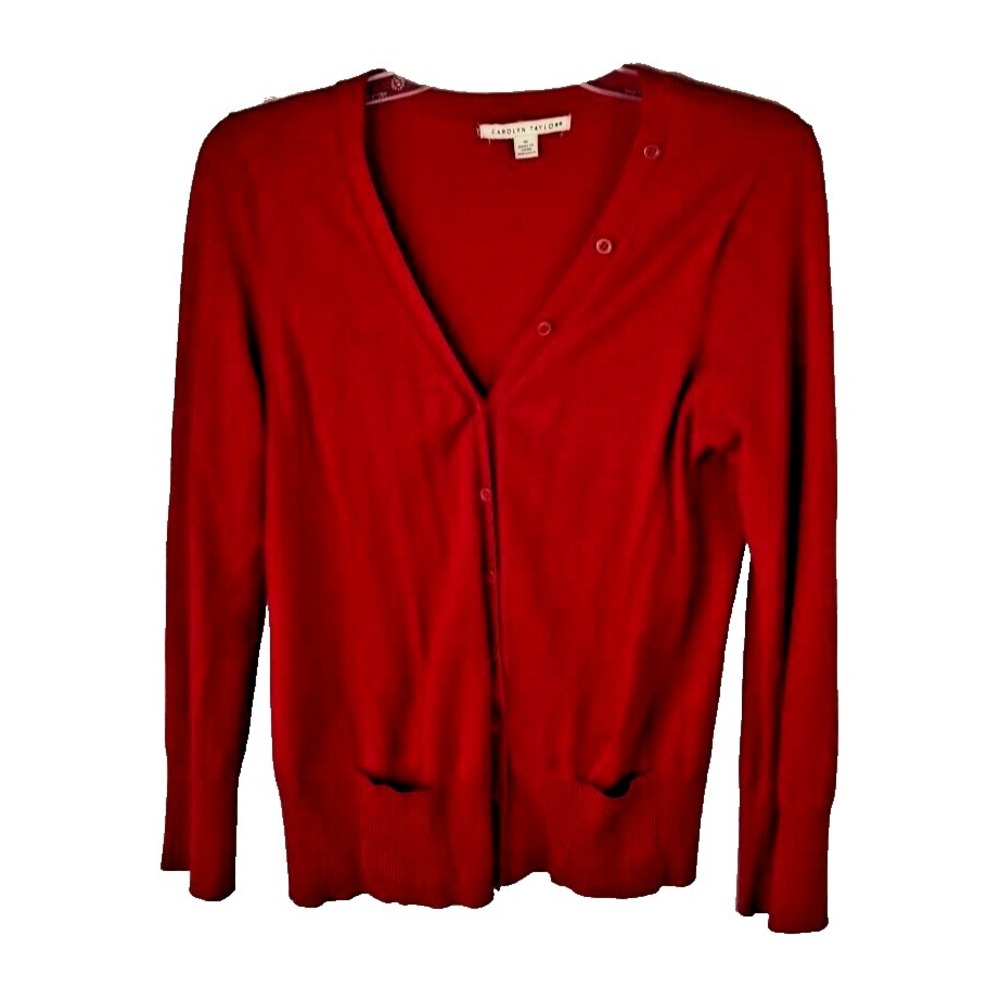 Carolyn Taylor Red Cardigan Sweater Women's Size M Classic Grandma‎ Core